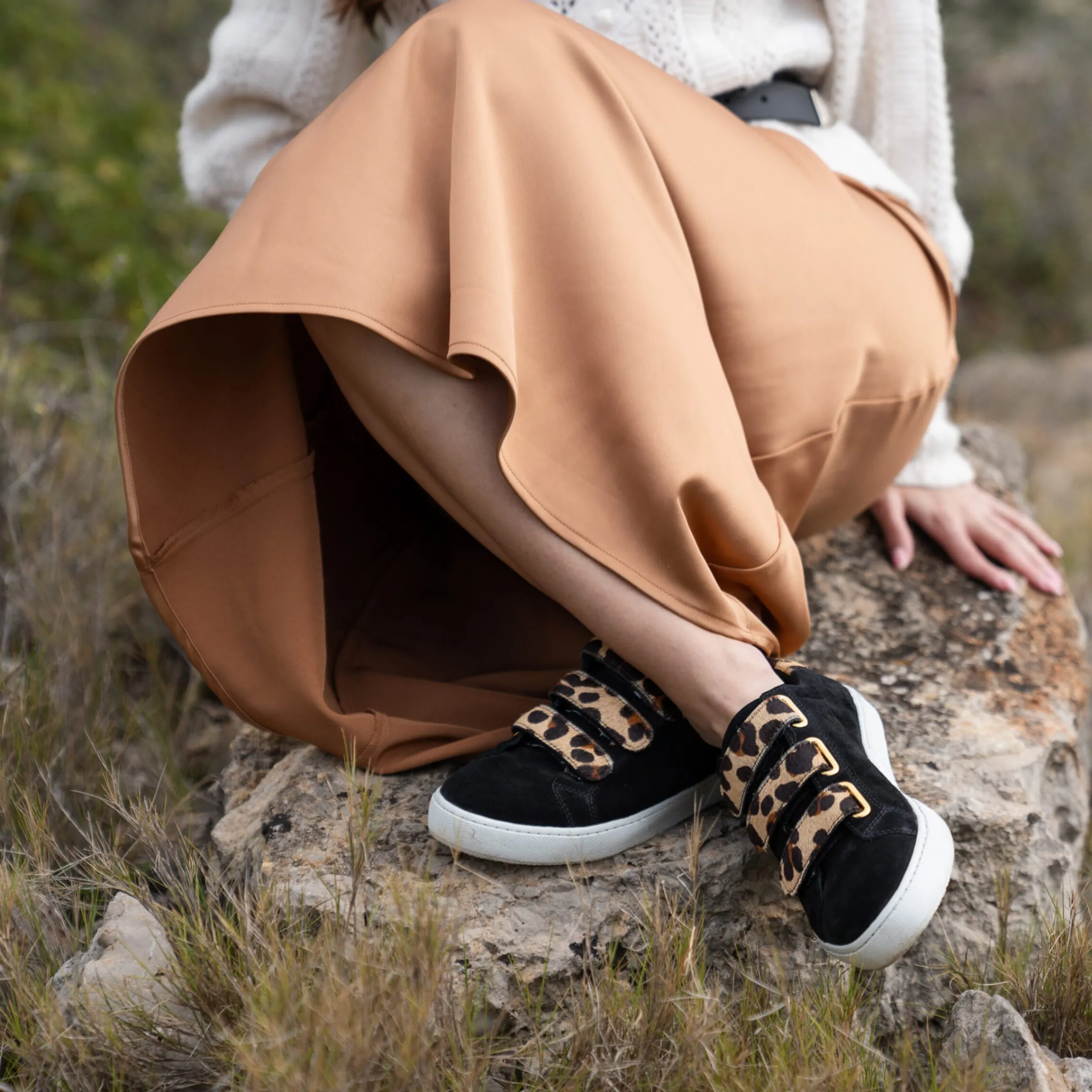 Femme JULES & JENN Baskets | Baskets scratch cuir daim noir léopard