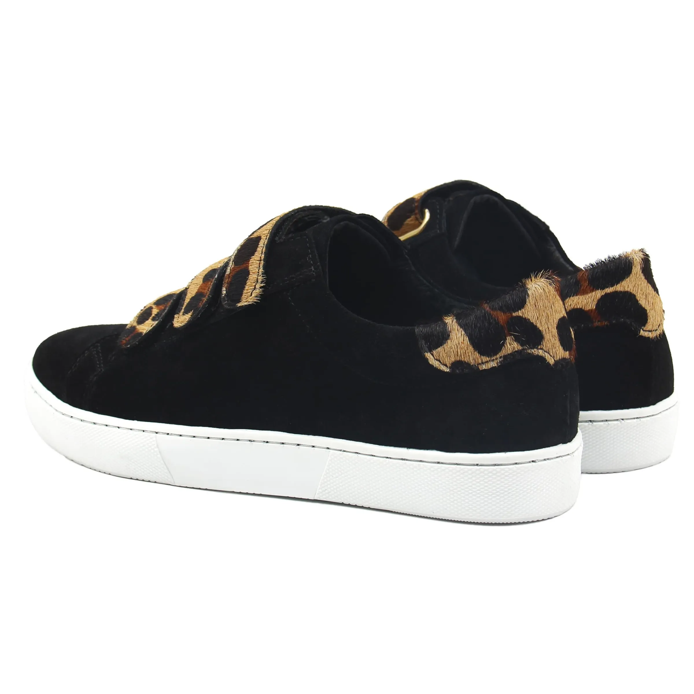 Femme JULES & JENN Baskets | Baskets scratch cuir daim noir léopard