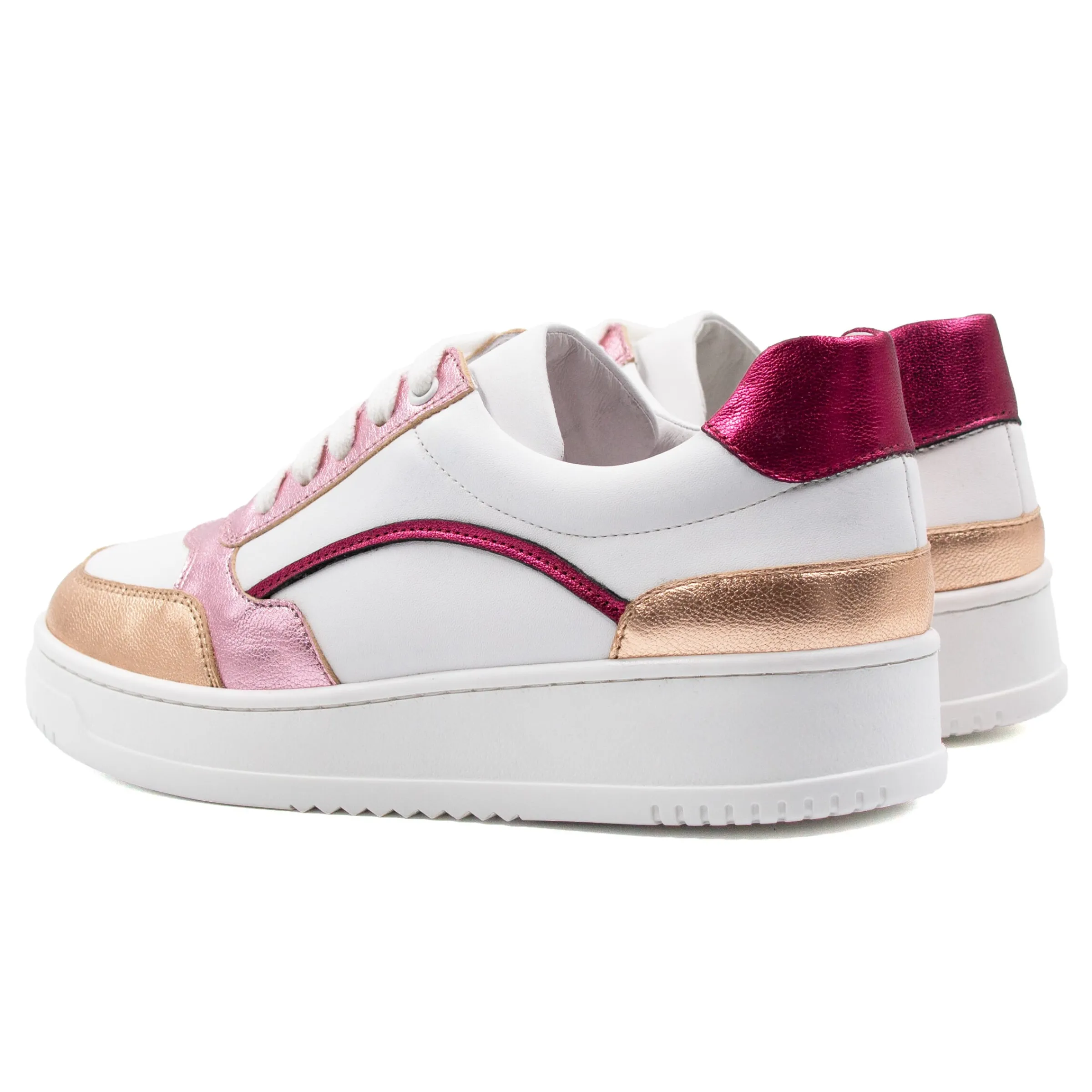 Femme JULES & JENN Baskets | Baskets vintage cuir blanc rose