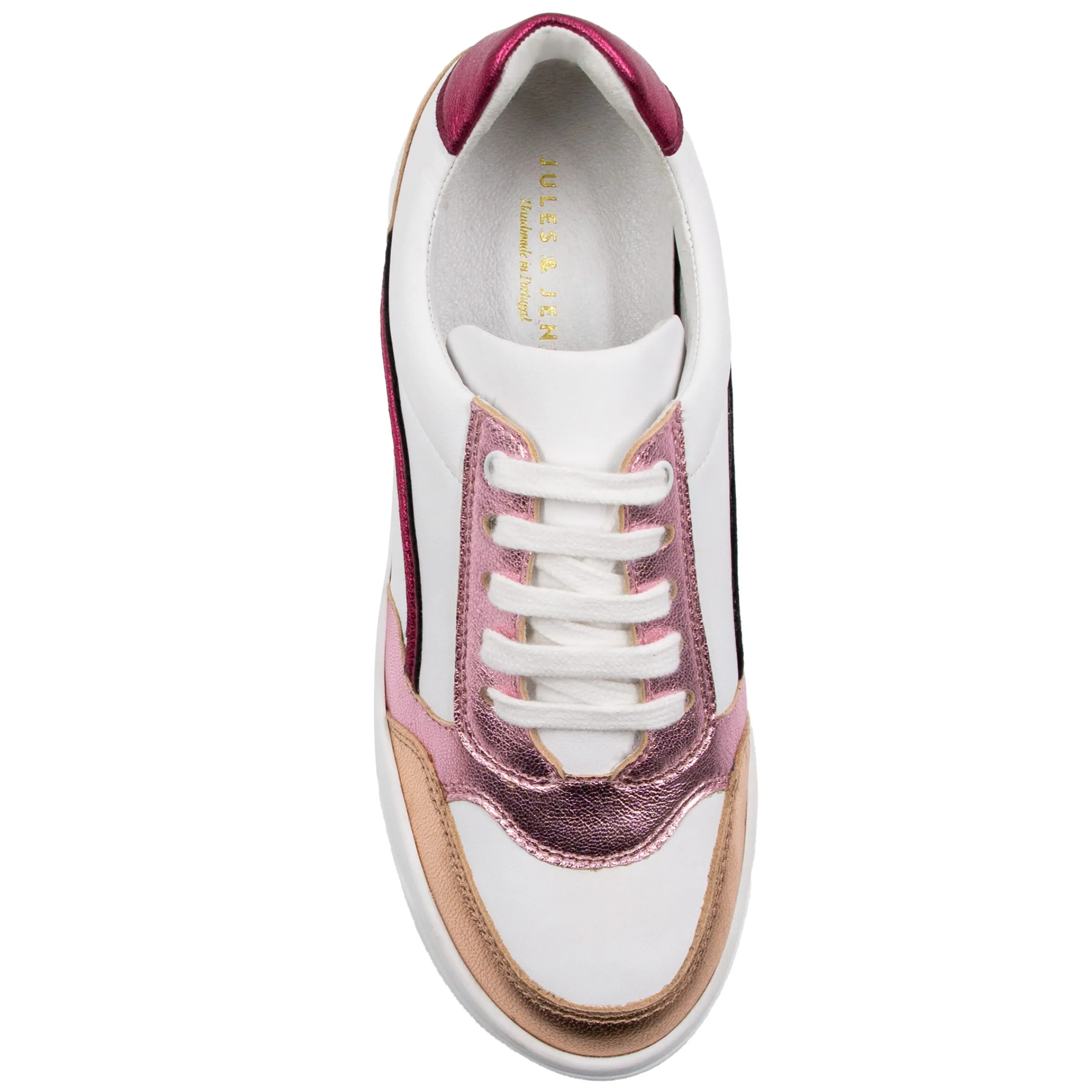 Femme JULES & JENN Baskets | Baskets vintage cuir blanc rose