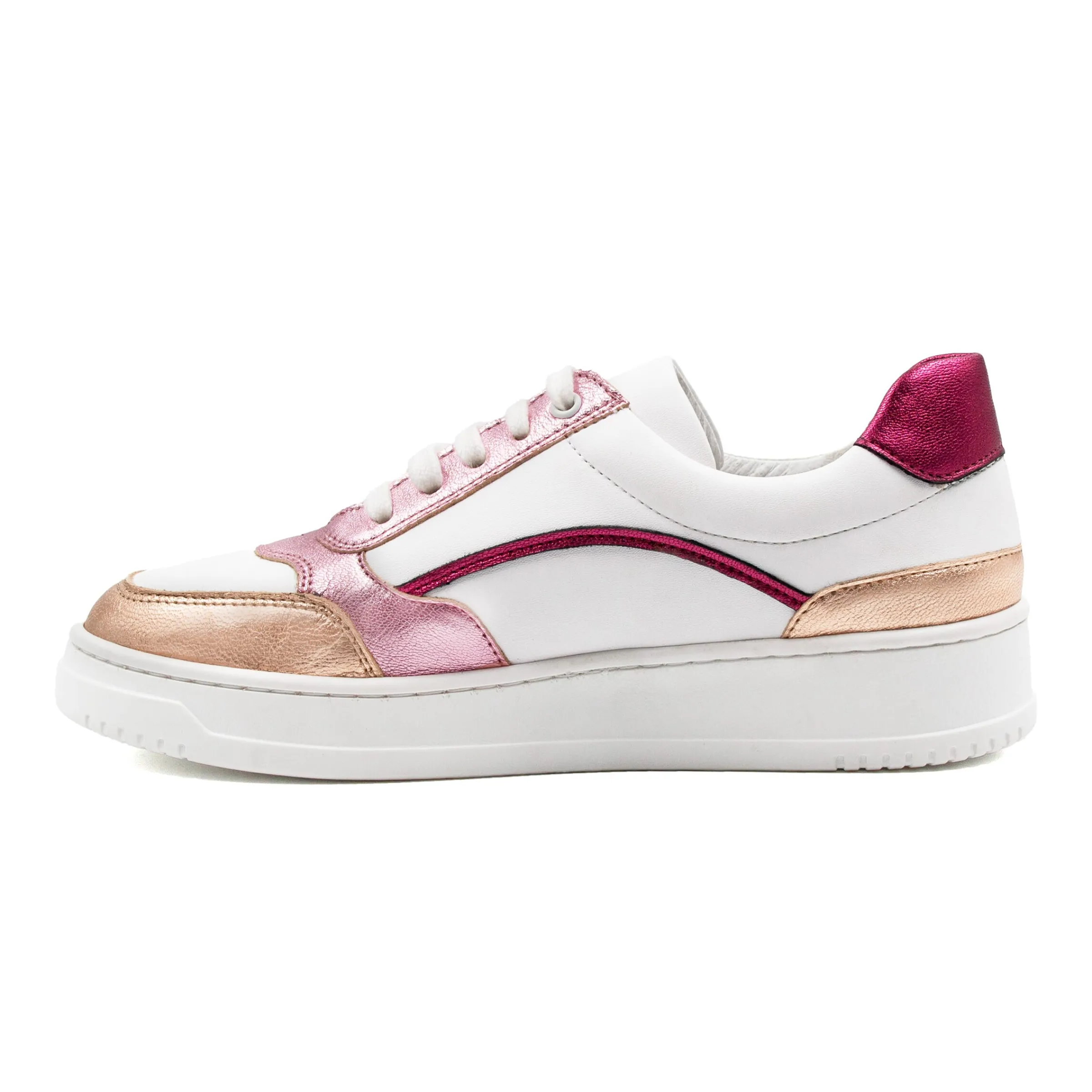 Femme JULES & JENN Baskets | Baskets vintage cuir blanc rose