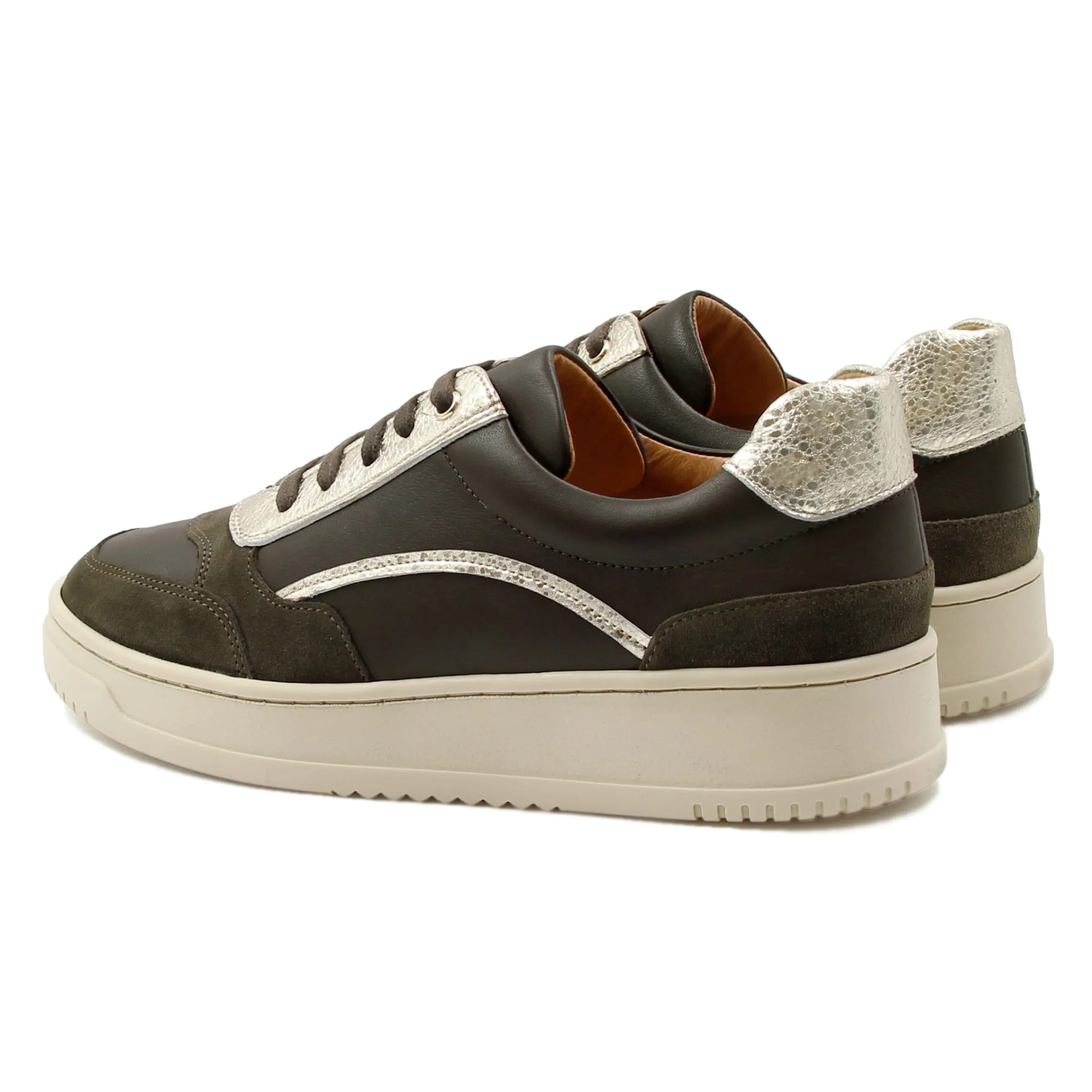 Femme JULES & JENN Baskets | Baskets vintage cuir kaki doré