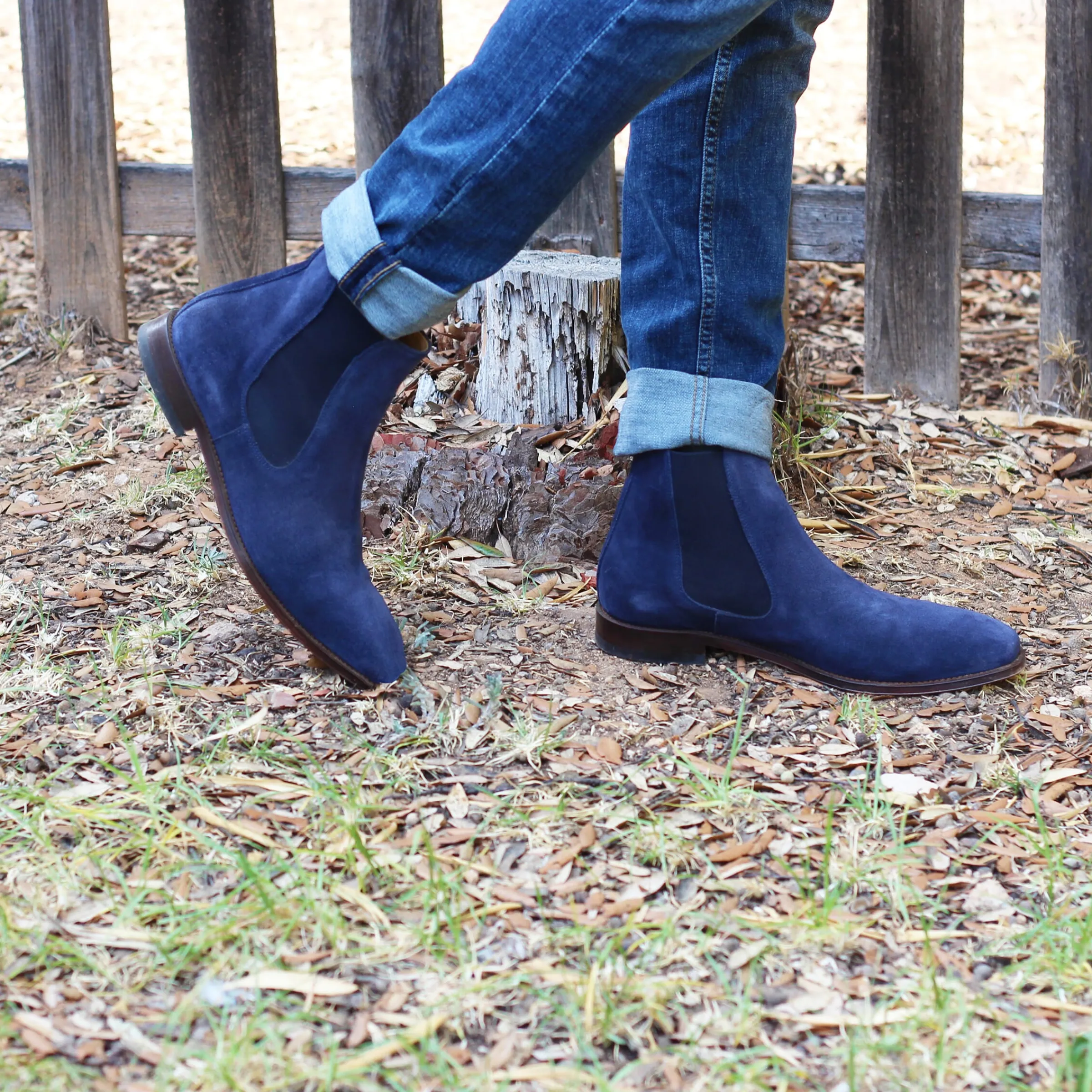 Homme JULES & JENN Boots | Chelsea boots cuir daim bleu marine